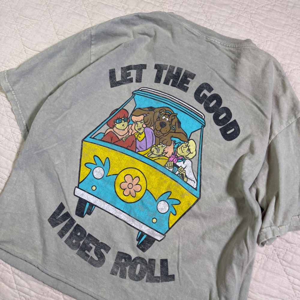 Scooby-Doo Mystery Machine Graphic Cropped‎ Tee Washed Faded Green Small